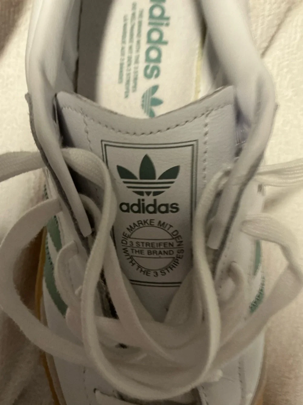 adidas Samba White Sneakers with Mint Green Stripes and Gum Sole - Picture 3 of 7